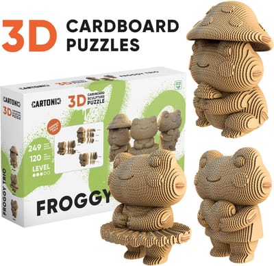 CARTONIC-3D PUZZLE 3IN1 -TRIO FROGGY- puzzelen karton 3D DIY Creatief Speelgoed Decoratie Interieur Cadeau Ecologisch Voor kinderen en volwassenen