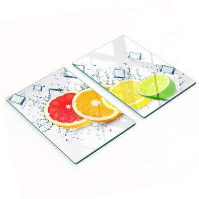 Stijlvolle en duurzame glazen snijplanken met citrusvruchtenprint, 2x40x52 cm