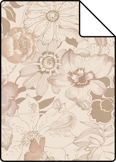 Proefstaal ESTAhome behang vintage bloemen beige en oudroze - 26.5 x 21 cm - 139763-S