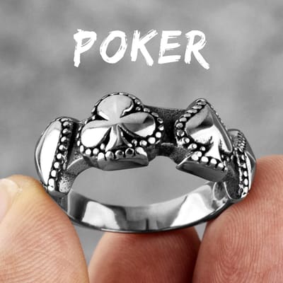 Veel Geluk Poker Harten Schoppen Amulet Roestvrij Staal Mannen Ringen Hip Hop voor Man Vriend Sieraden Creativiteit Cadeau 11 white
