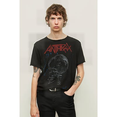 John Varvatos Ss Raw Edge Tee Vintage Wash - Anthrax White Noise Black Größe: S | Bedruckte T-Shirts Outlet | Herren | Weiß