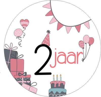 25x Sluitsticker 2 Jaar - Roze - 40 mm - Meiden Sticker - Sluitzegel - Sticker Verjaardag meisjes - Ballonnen - Cadeau's Kado's - Glossy - Sluitzegel - Wensetiket - Uitdelen - Jarig - Trakteren - Hoera