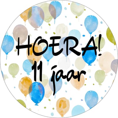 24x Hoera 11 Jaar Sluitsticker - Traktatie Stickers - Ballonnen Verjaardag Stickers - Ø 32mm
