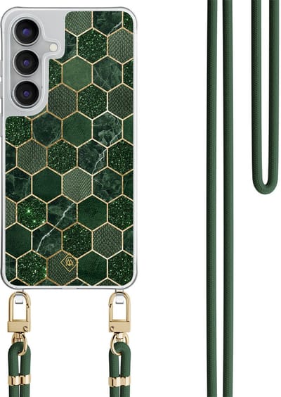 Casimoda® hoesje met groen koord - Geschikt voor Samsung S25 FE - Kubus Groen - Afneembaar koord - TPU/polycarbonaat - Groen