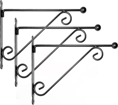Esschert Design Muurhaak/plantenhaak met dubbele sierkrul - Set van 3x stuks - voor plantenpotten - metaal - 39 x 31 cm - hanging basket haak