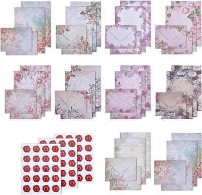 160 stuks vintage bloemen schrijfwarenset met 50 dubbelzijdig decoratief papier en enveloppen, inclusief 60 ronde stickers voor brieven en uitnodigingen