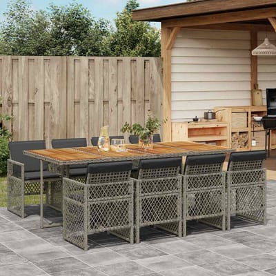 vidaXL - 9-delige - Tuinset - met - kussens - poly - rattan - grijs