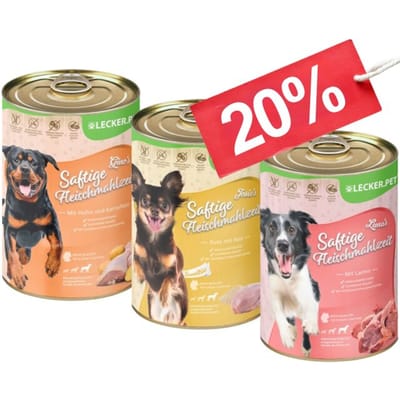 18 x 400 g Lecker.Pet® Gino's, Josie's & Luna's Sappige Vleesmaaltijd Hondenvoer Natvoer Mix Compleetvoer - 6 blikken van elke soort