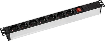 Stopcontactenblok - Stroomverdeler - Serverkast Installatie - 7-voudig met Schakelaar - 19 Inch - Zwart/Aluminium