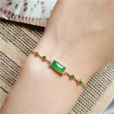 Bracelets rectangulaires originaux neufs incrustés de soleil vert pour femmes Charme élégant Bijoux créatifs vintage 17-20cm beige