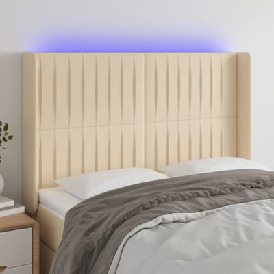 vidaXL - Hoofdbord - LED - 147x16x118/128 - cm - stof - crèmekleurig