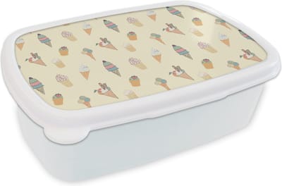 Broodtrommel Wit - Lunchbox - Brooddoos - Patronen - IJs - Zomer - 18x12x6 cm - Volwassenen