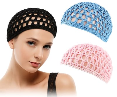 Hypoallergene Haarnetten – 3 Stuks Set (Zwart, Lichtblauw & Lichtroze) – Handgemaakte Grofmazige Haarbeschermers voor Slaap, Douche & Beauty Routine – Elastisch, Ademend & Anti-Slip