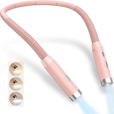 LED-neklamp met leesfunctie, 3 kleurtemperaturen, dimbaar, oplaadbaar, flexibele neklamp, geschikt voor lezen, breien, haken, naaien, kamperen, reparaties, enz., roze.