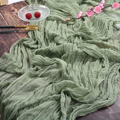 Tafelloper Set van 2 - Gaze Boho Stijl - Voor Bruiloften en Feesten - Saliegroen - 90 x 300 cm