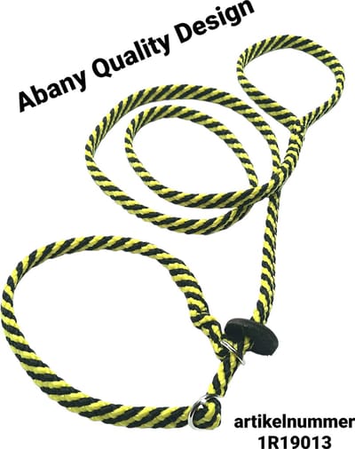 Abany quality design * - 1.80 mtr zwart geel - jachtlijn - dubbele stop - retrieverlijn - wandelhoofdstel - lijn leiband met halsband - sliplijn met stop – half slip - puppylijn - vanglijn - mantrailing - 1R19013