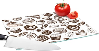 Glazen Snijplank - 28x20 - Brood - Patisserie - Vintage - Design - Snijplanken Glas