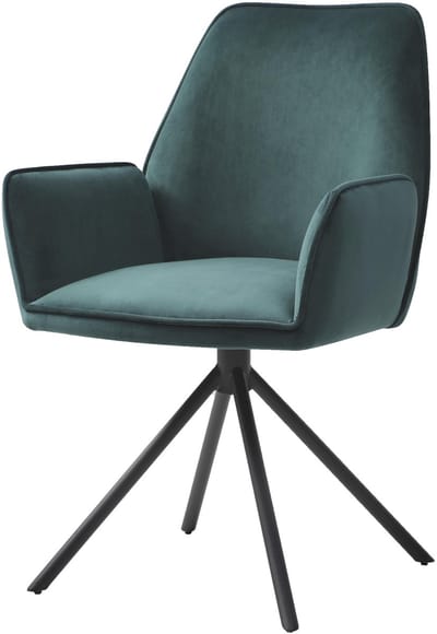 Eetkamerstoel MCW-G67, keukenstoel Stoel met armleuning, draaibare autostand, fluweel MVG ~ groen, zwarte poten