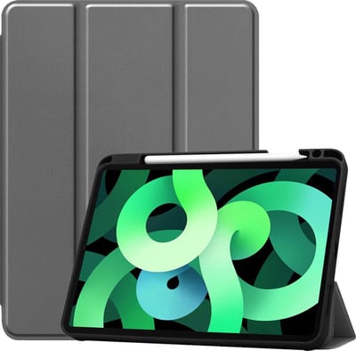 Hoes - Geschikt voor Apple iPad Air 4 (2020) - 10.9 inch - 4e Generatie - Dun & Stevig - Trifold Bookcase - Hard Cover Case - Met Uitsparing Geschikt voor Apple Pencil - Hardcover Book - Tablet Hoesje - Grijs