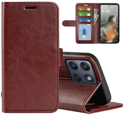MobyDefend Hoesje - Geschikt voor Motorola Edge 70 - Wallet Book Case (Sluiting Achterkant) - Bruin