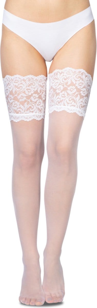 Annes Cecile elegante hold-up kousen met brede kanten rant - 20 den wit S/M