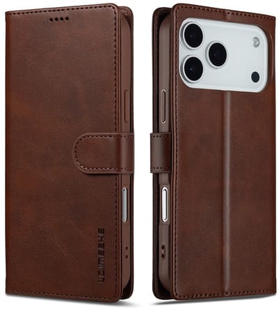 LC.IMEEKE Hoesje - Geschikt voor iPhone 17 Pro Hoesje - LC.IMEEKE Luxe Book Case - Donkerbruin