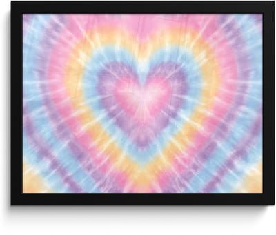 Poster in lijst - Fotolijst 40x30 cm - Posters - Hartvorm - Pastelkleuren - Tie Dye - Posterlijst zwart - Decoratie - Wanddecoratie woonkamer - Muurdecoratie slaapkamer