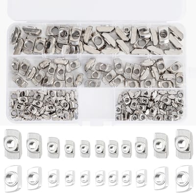 Dailygoods- Hamerkopmoer Set van 170 Stuks - T-moeren - T-groefmoer - Koolstofstaal Vernikkeld - Roestbestendig - Voor Aluminium Profiel