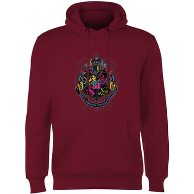 Harry Potter Hogwarts Neon Crest Hoodie - Burgundy - S