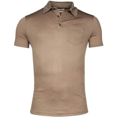Thomas Maine Polo Uni Color Merino Wool Jersey Short Sleeve Greige / male
