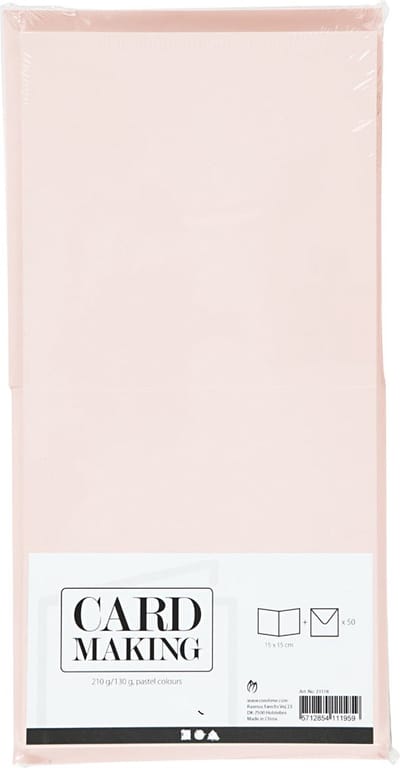Kaarten en enveloppen, afmeting kaart 15x15 cm, afmeting envelop 16x16 cm, 110+220 gr, pastelkleuren, 50 set
