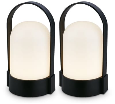 B.K.Licht Asa - Set van 2 Oplaadbare Tafellampen - snoerloze lamp - dimbaar - kampeerlamp - tentlamp - 50 Lm - voor binnen en buiten - 9 x 8 x 15,5 cm - zwart