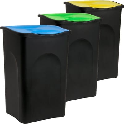 Stefanplast® 3X 50L Set afvalemmer met klapdeksel 56 x 37 x 39 cm – prullenbak afvalscheidingssysteem
