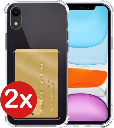 Hoesje - 2 Stuks - Geschikt voor Apple iPhone XR - Met Pashouder en Kaarthouder - Telefoon Hoes Shockproof - Back Cover - Siliconen Case - Shock Proof - Pasjes Houder - Telefoonhoes - Transparant
