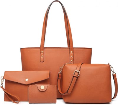 Miss Lulu Handtas | Crossbodytas | Clutch | Portemonnee - Damestas 4-delige Set -  Kunstleer - Grote Capaciteit - Bruin (LG6931 BN)