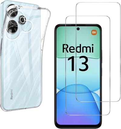 Hoesje Ultraslank geschikt voor Xiaomi Redmi 13 4G / Redmi 13 5G backcover siliconen Transparant en 2 stuks ScreenProtector Gehard Glas