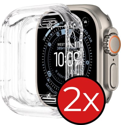 Hoesje - 2 Stuks - Geschikt voor Apple Watch Ultra 3 (49 mm) - Sterk & Shockproof - Siliconen Case Cover - Smartwatch Full Bumper Hoes - Transparant