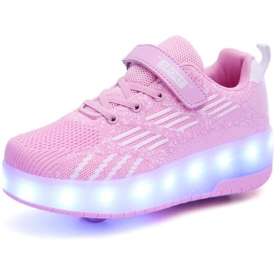 Zomer Glanzende Kinder Dubbelwielige Wegren Schoenen Ademend en Intrekbaar Onzichtbare Roller Skates Sneakers met Wielen 40 pink
