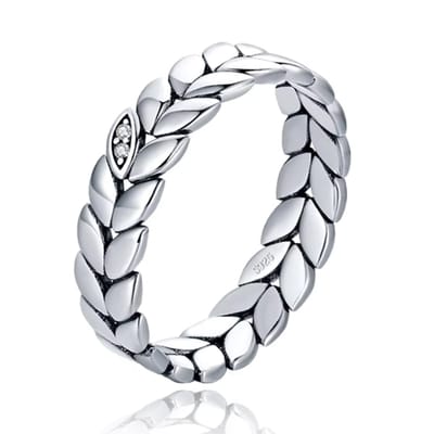 Elenza Sterling Zilveren Bladpatroon Ring met Zirkonia Accent-19mm