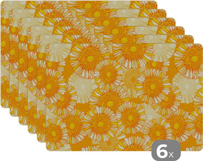 Placemat - Placemats kunststof - Zonnebloem - Zomer - Patronen - Bloemen - 45x30 cm - 6 stuks - Hittebestendig - Anti-Slip - Onderlegger - Afneembaar