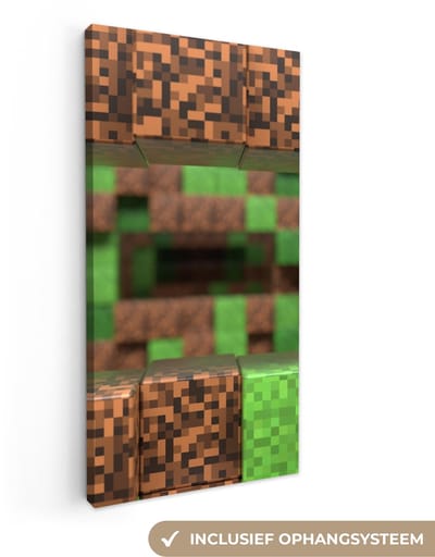 Canvas schilderij 20x40 cm - Wanddecoratie Gaming - Blokken - Gamen - Kinderen - Muurdecoratie game room - Gaming kamer decoratie - Gameroom accessoires - Schilderijen