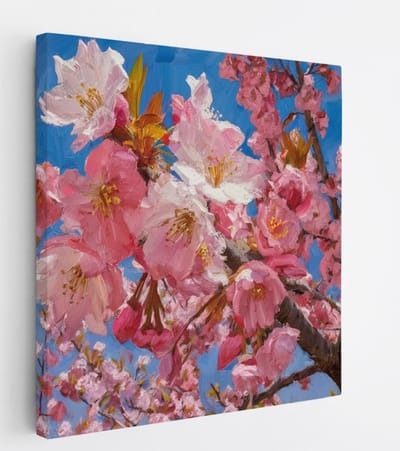Saammp Canvas Schilderij - Boom met roze bloesem - Bloemen - abstract - 20x20 - Foto op canvas - Wanddecoratie - Muurdecoratie Woonkamer - Kantoor Decoratie