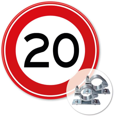 Verkeersbord Maximum snelheid 20km - A01-20 - Weerbestendig Aluminium - Ø60 cm - Bevestiging: Met paalbeugels Ø48mm