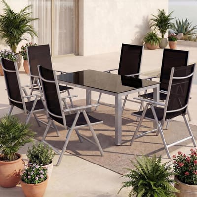 Tuinset Bern 6-Persoons – Moderne Aluminium Tafel 150x90cm met Veiligheidsglas & 6 Stoelen – Weerbestendig, Inklapbaar – Ideaal voor Terras, Balkon & Tuin – House & Garden