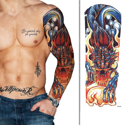 Tattoo Sleeve - Japan Draak Dragon Vuur - Neptattoo Lichaam en Gezicht - Tijdelijke Henna Plak Tattoos - Nep Tatoeage - Fake Temporary Tattoo - Festival Make-up Outfit Volwassenen Kinderen