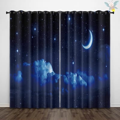 2 stuks dromerige sterrenhemel patroon bedrukte gordijnen, gebruikt voor decoratie, slaapkamers en woonkamers 140x160cm&Grommet Top blue