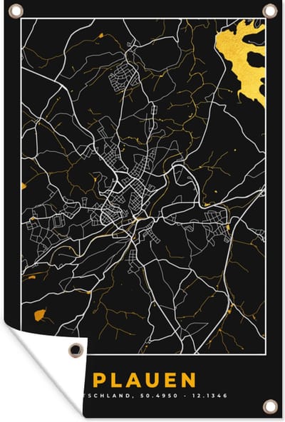 Muurdecoratie Plauen - Stadskaart - Plattegrond - Kaart - Goud - Duitsland - 120x180 cm - Tuinposter - Tuindoek