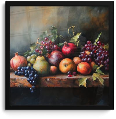 Poster in lijst - Fotolijst 40x40 cm - Posters - Rustiek - Stilleven - Fruit - Posterlijst zwart - Decoratie - Wanddecoratie woonkamer - Muurdecoratie slaapkamer