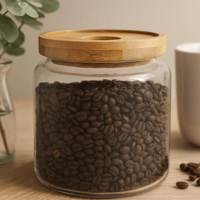 Glazen Voorraadpot - Bamboo Deksel - 10cm - Milieuvriendelijk