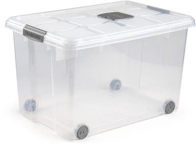 Plasticforte Opslagbox - 1x stuks - met deksel - 55L - 59 x 40 x 35 cm - transparant - opbergbak - met wielen